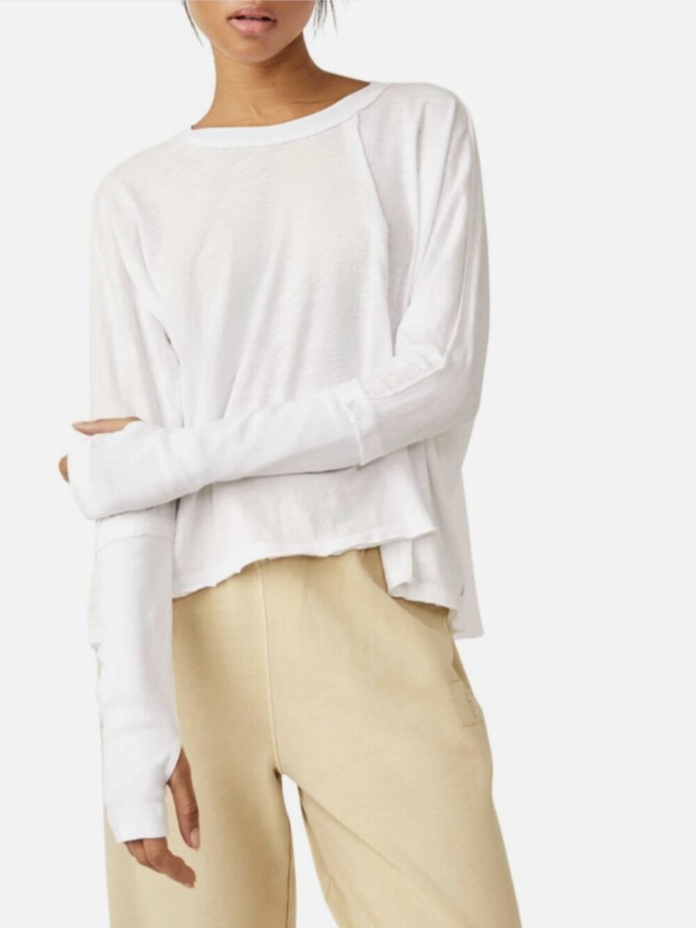 Free People Movement White Hi-Low Long Sleeve Cotton Ten Laps Top